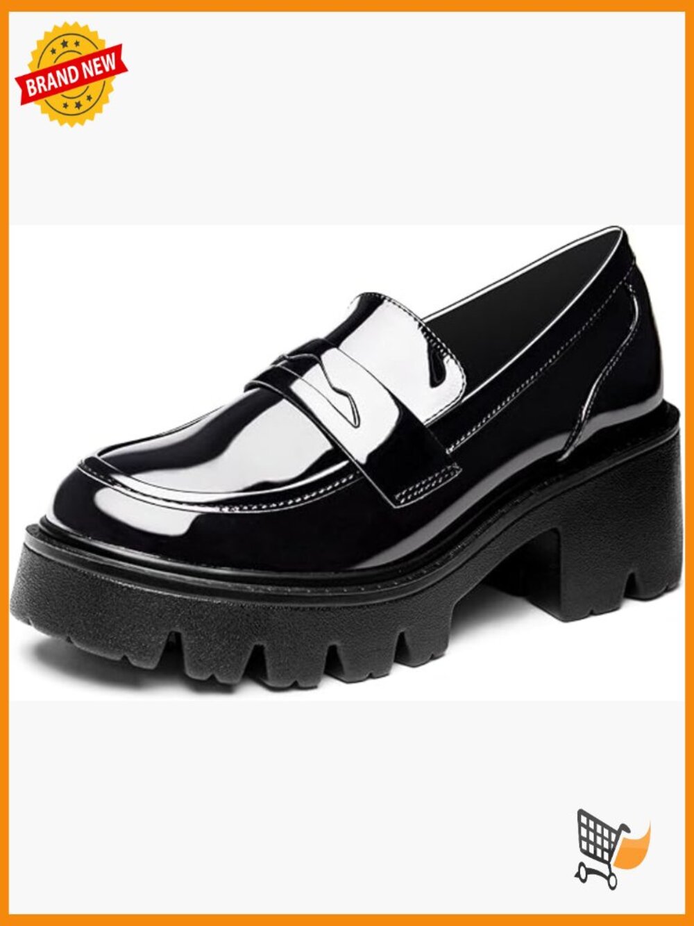 Patent Leather Platform Loafers, Chunky Block Heel Slip-On Shoes